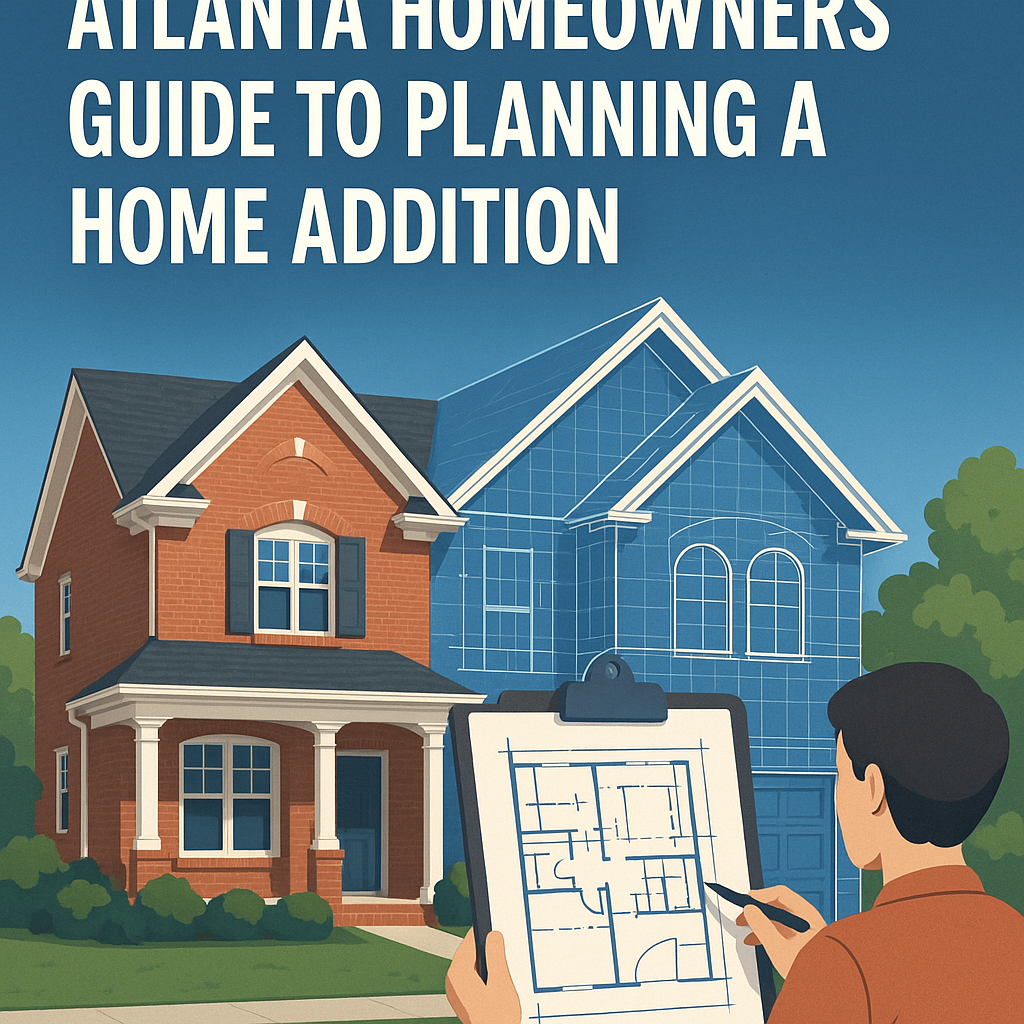 Atlanta homeowners reviewing architectural blueprints for a home addition.