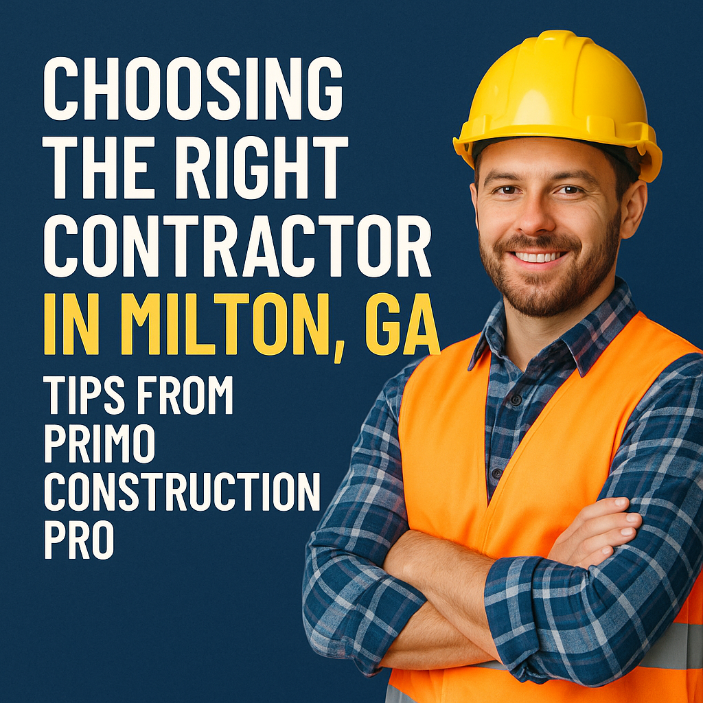 Illustration of a smiling contractor shaking hands with a homeowner, both standing in front of a house under construction.