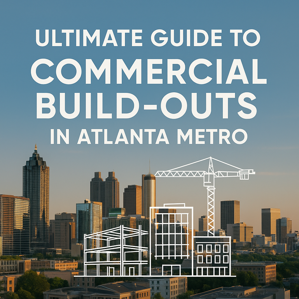 Atlanta city skyline with text overlay: "Ultimate Guide to Commercial Build-Outs in Atlanta Metro."