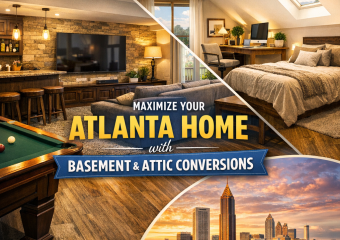 Modern interior of an Atlanta home with stylish basement and attic conversions, depicting expanded living spaces.