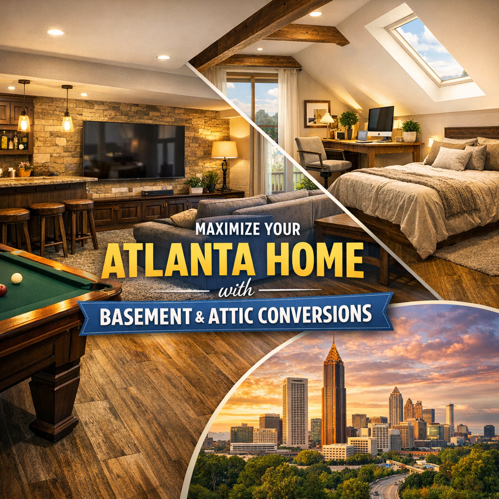 Modern interior of an Atlanta home with stylish basement and attic conversions, depicting expanded living spaces.