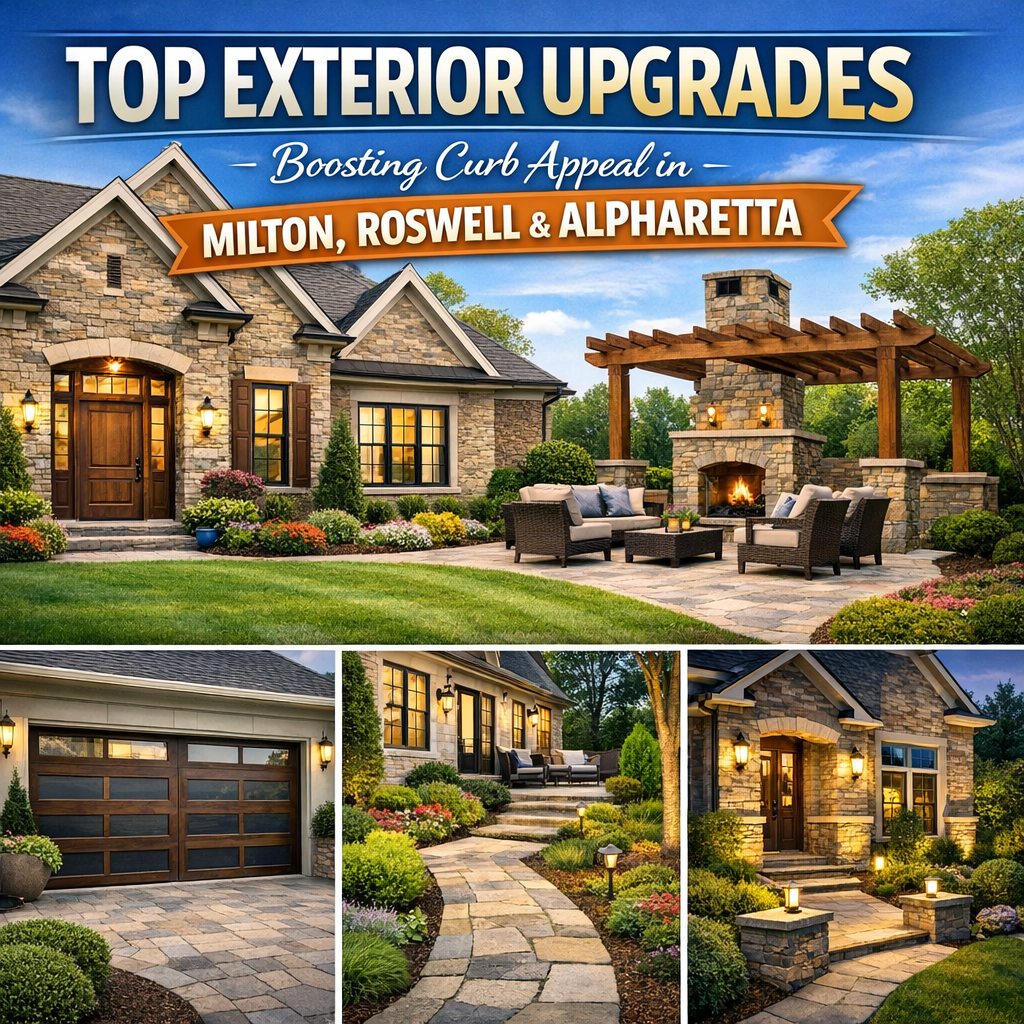 "Explore the charm of improved homes with top exterior upgrades in Milton, Roswell, and Alpharetta!" Renovated home facade showcasing popular exterior upgrades in Milton, Roswell, and Alpharetta.
